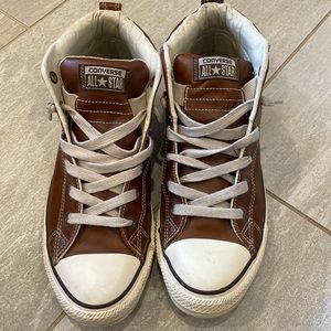 Converse LEATHER High Top All Star Chuck Taylors - Brown White